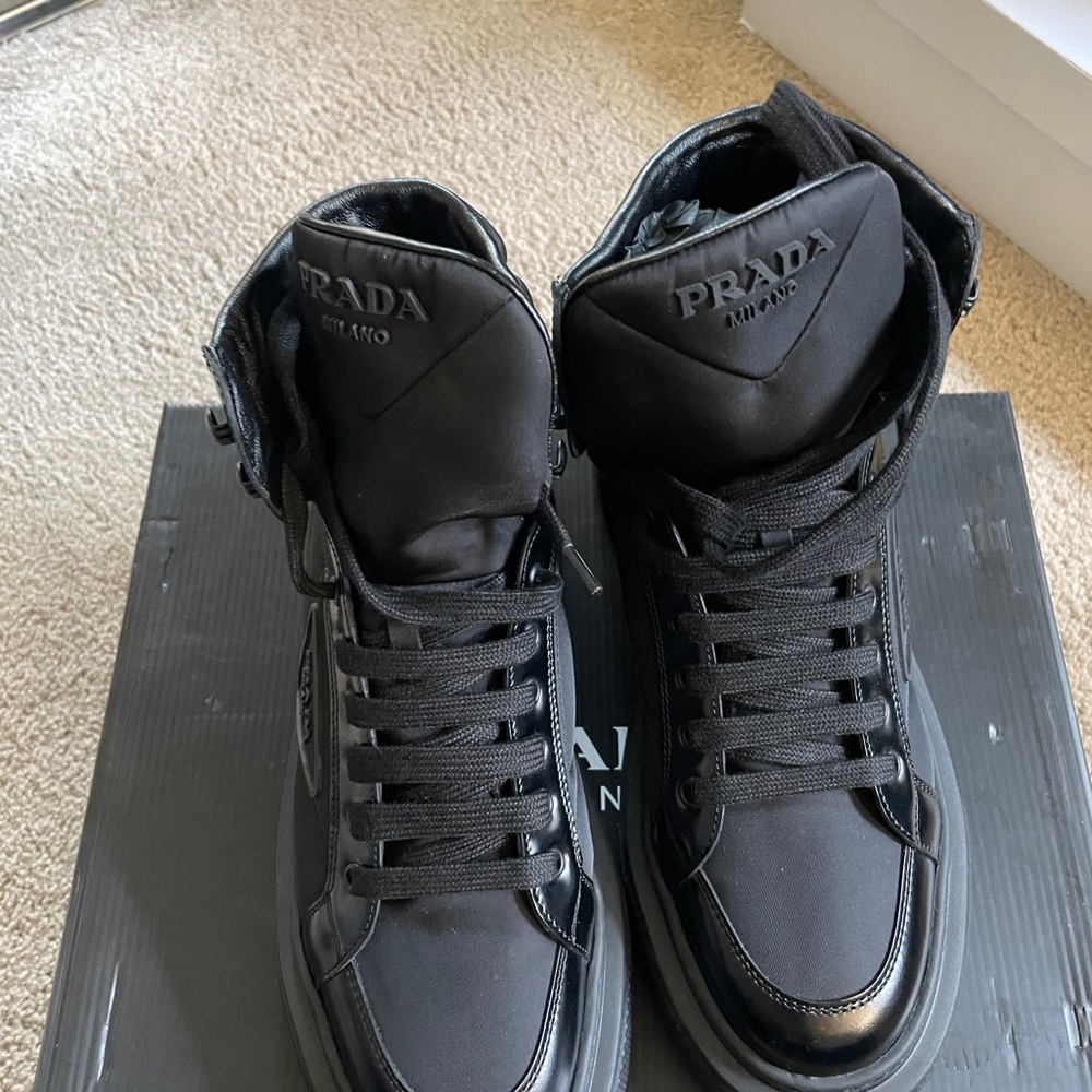 Prada Hi Top Nylon Boot leather Trainers - Picture 2 of 5